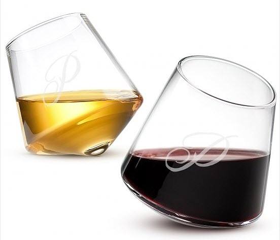 Angled Wine Glass Set | Food For Net Set of two wine glasses, angled in different directions