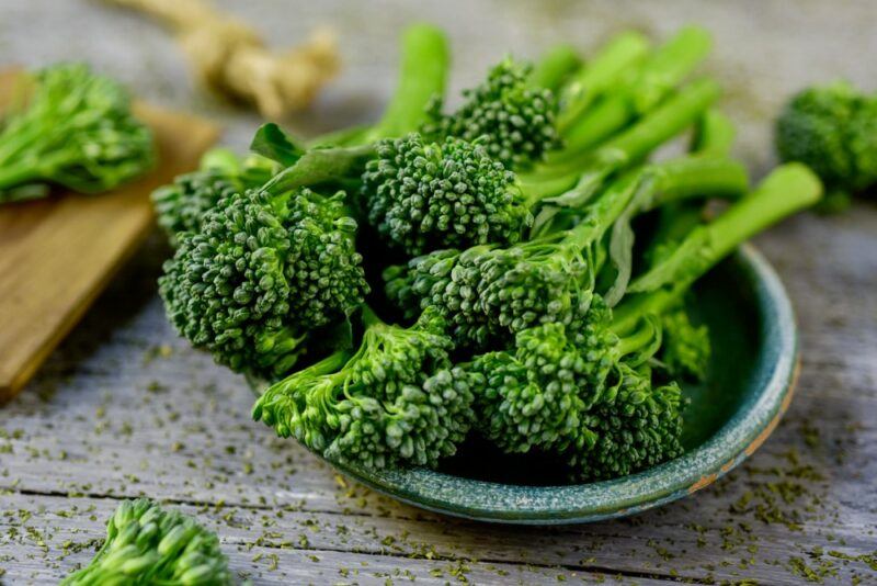 A small dish containing a decent collection of broccolini