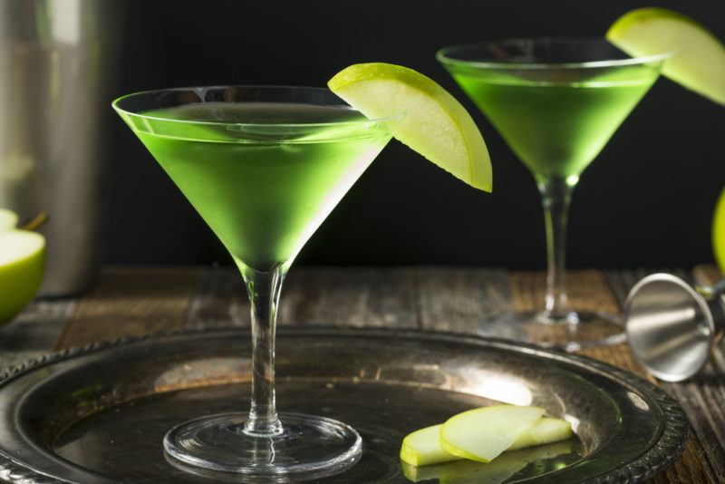 Two green Appletinis or apple martinis