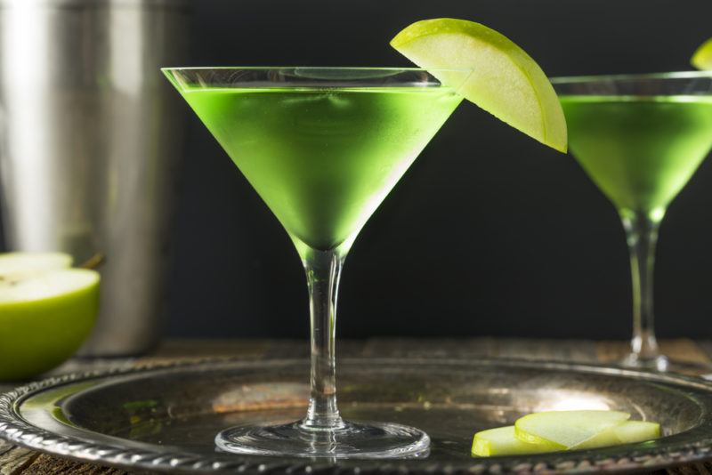 Two green Appletinis or apple martinis