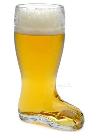 A glass boot filled with beer