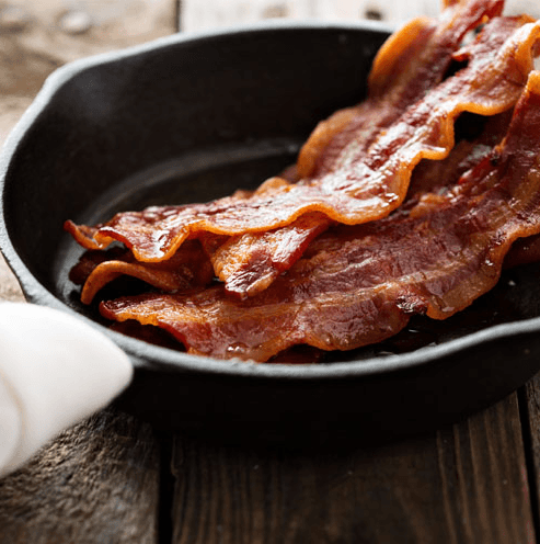 Bacon frying in a pan