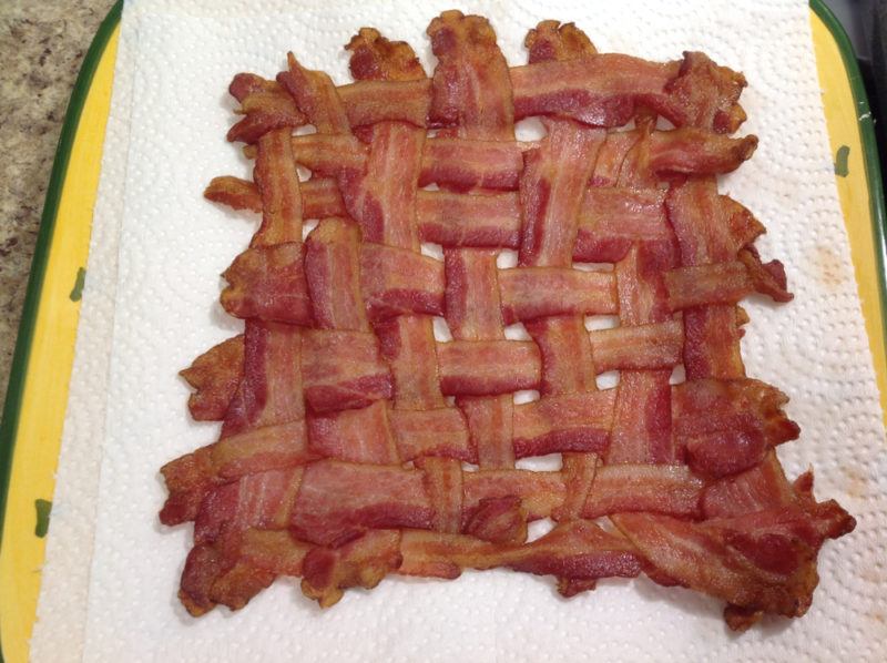 Strips of bacon weaved into a square