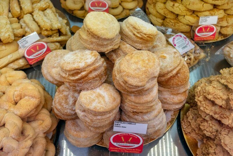 Various baked goods in a Spanish bakery