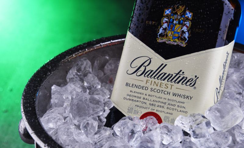 Ballantine’s 17-years-old whiskey in a bucket of ice