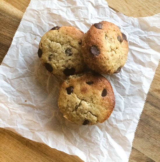 Three muffins on white paper