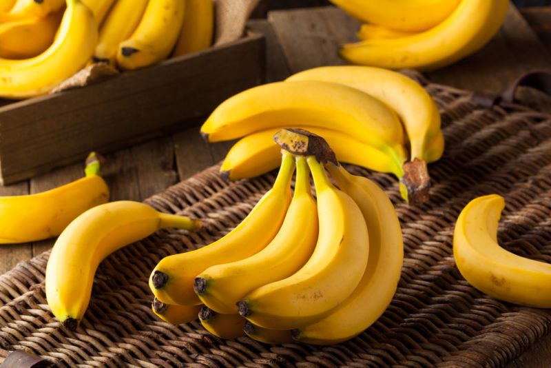 A selection of ripe bananas on a table