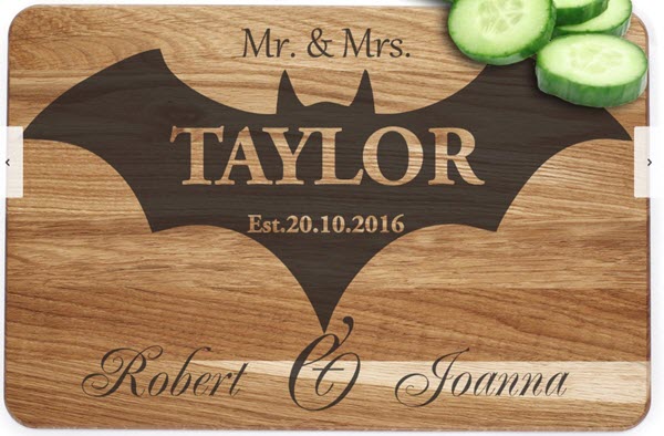 Batman-Cutting-Board | Food For Net Cutting board with a Batman logo engraved onto it