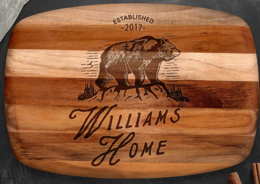 Bear-Teak-Wood-Cutting-Board | Food For Net A bear engraved on a cutting board