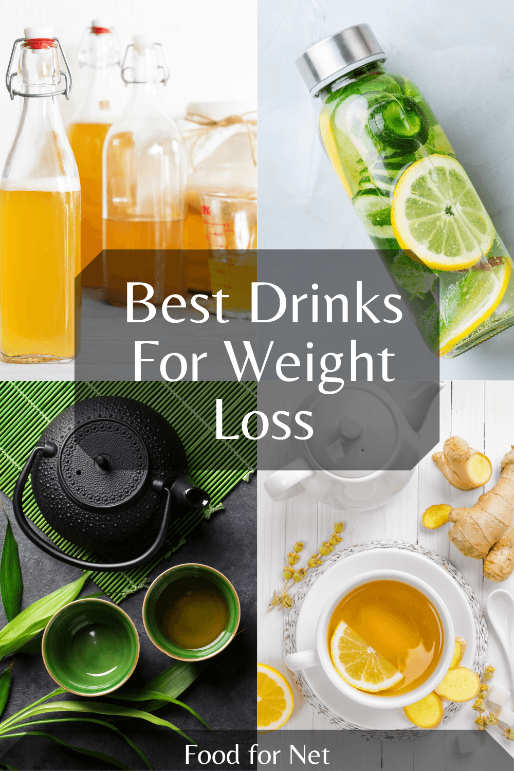 Four types of drink for weight loss, including infused water, tea, kombucha and ginger tea