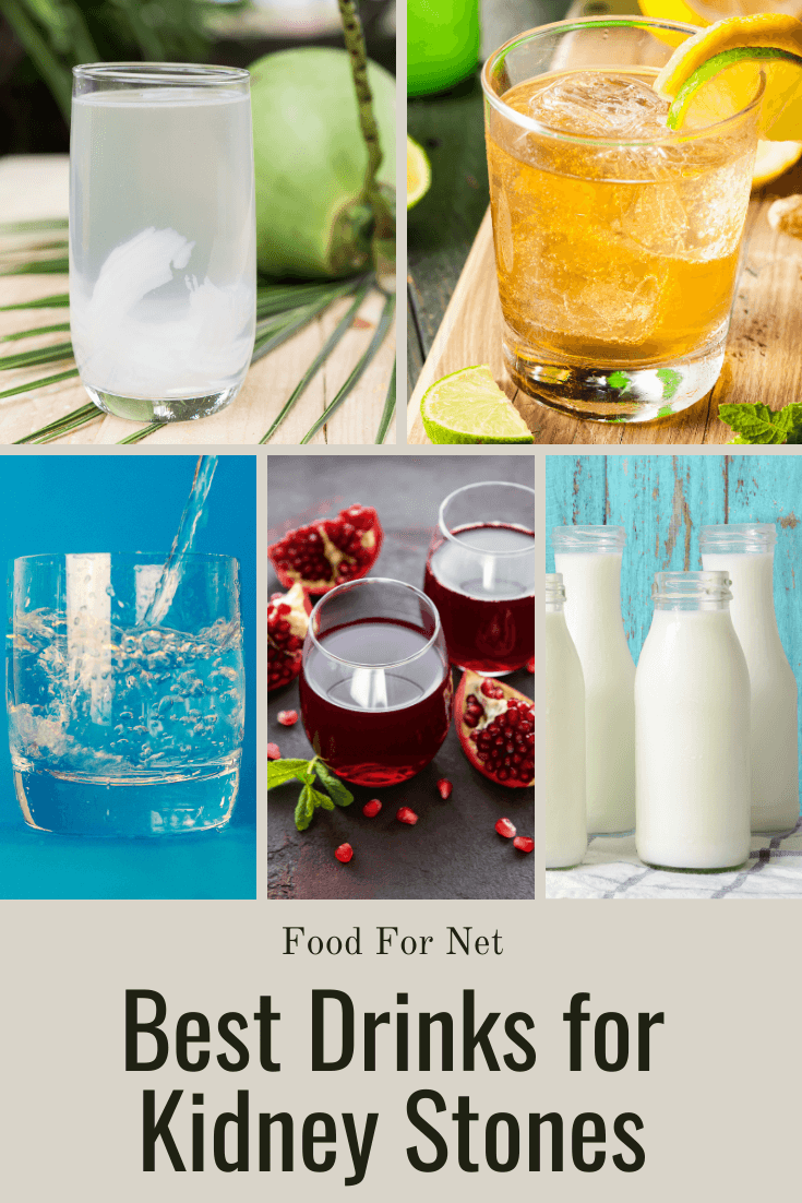 Various types of drinks for kidney stones, including milk, coconut water, and regular water