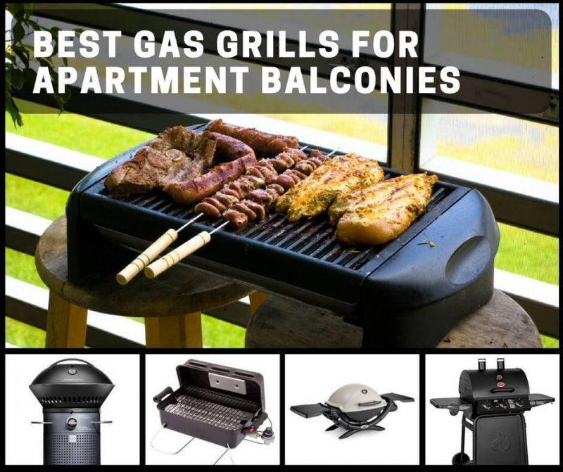 Gas Grills for Apartment Balconies. A selection of different gas grills for apartment balconies, plus someone actually using one of these small grills outside. 