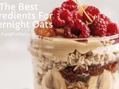 A jar of overnight oats with bananas, berries, nut butter and other ingredients