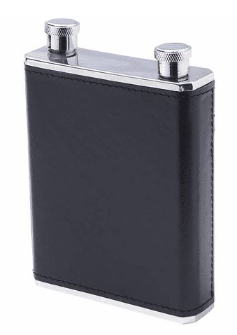 Black-Brown-Dual-Flask | Food For Net A black leather flask with two openings