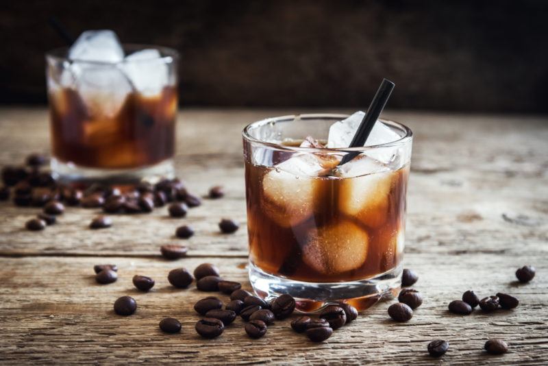 Two glasses of a black Russian cocktail