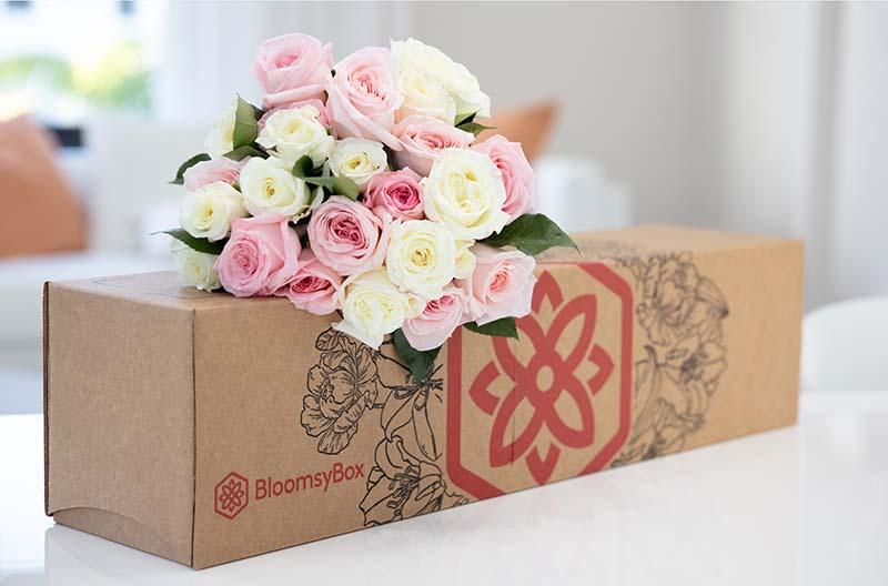 Bloomsy Box with pastel roses on top