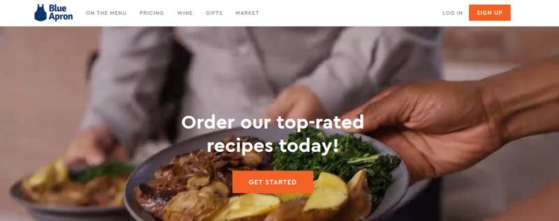 Blue Apron Website Screenshot showing people with food