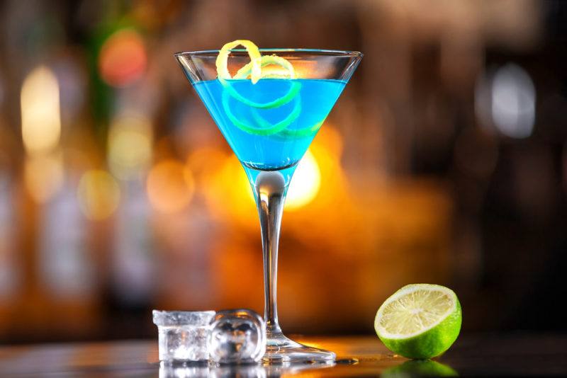 A glass of blue lagoon cocktail