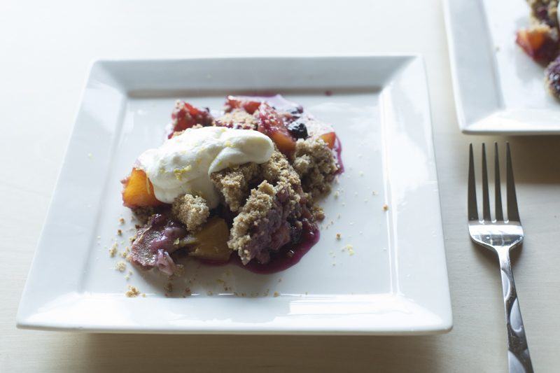 Blueberry Peach Crumble with Vanilla Bean Whipped Ricotta