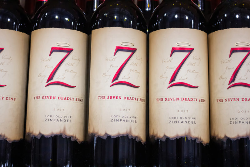 A selection of bottles of 7 Deadly Sins Zinfandel