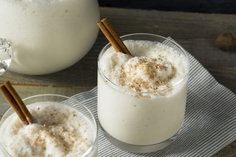 A bourbon milk punch cocktail in a glass