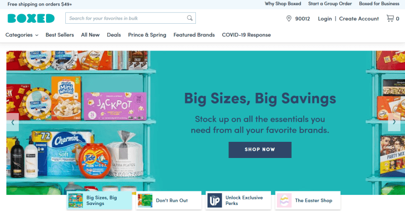 Boxed Website Screenshot showing large containers of a variety of household products