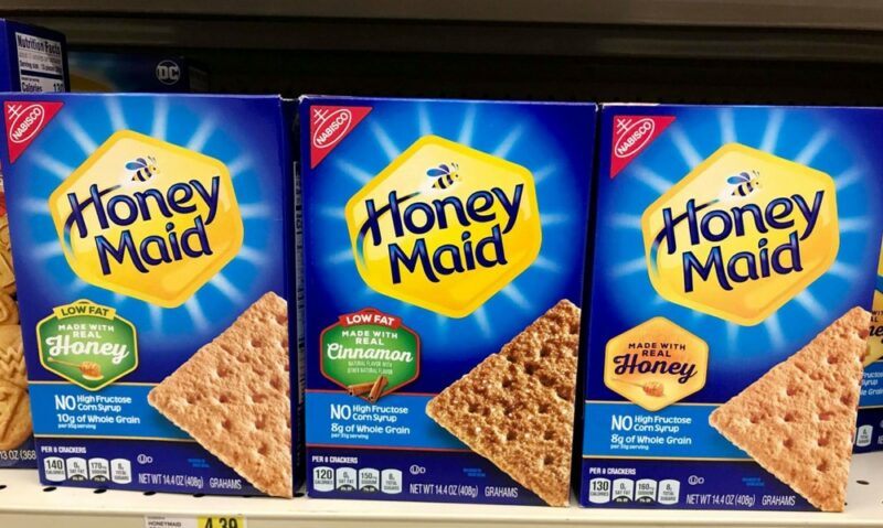 Three boxes of different types of Honey Maid graham crackers