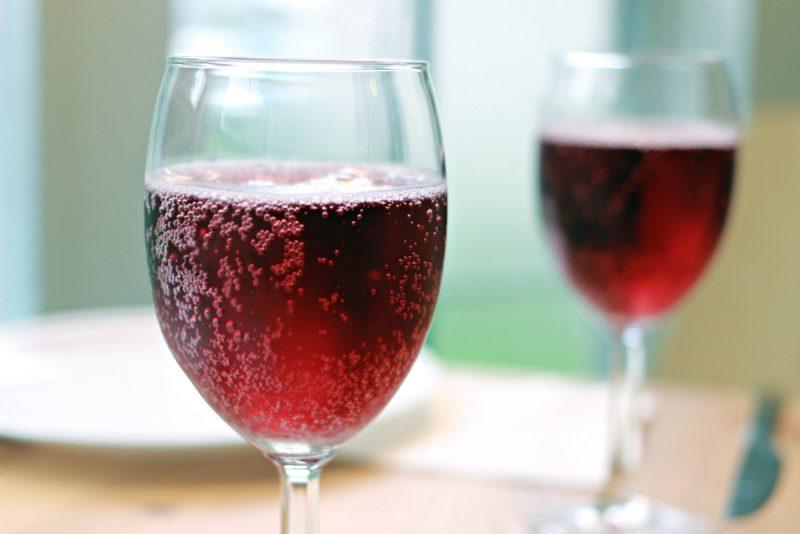 Two glasses of sparkling red Brachetto d'Acqui wine