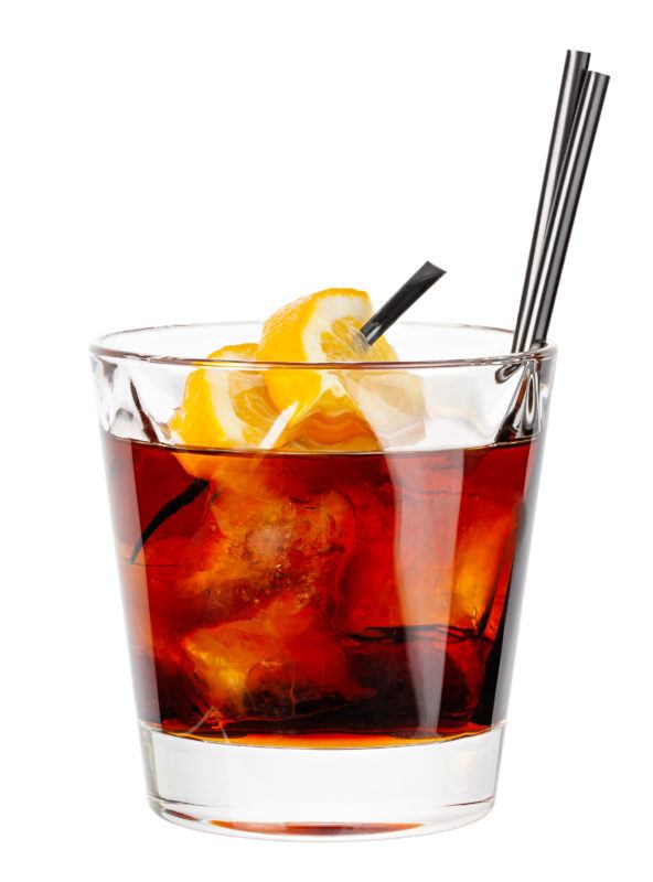 A brave bull cocktail in a glass isolated on white