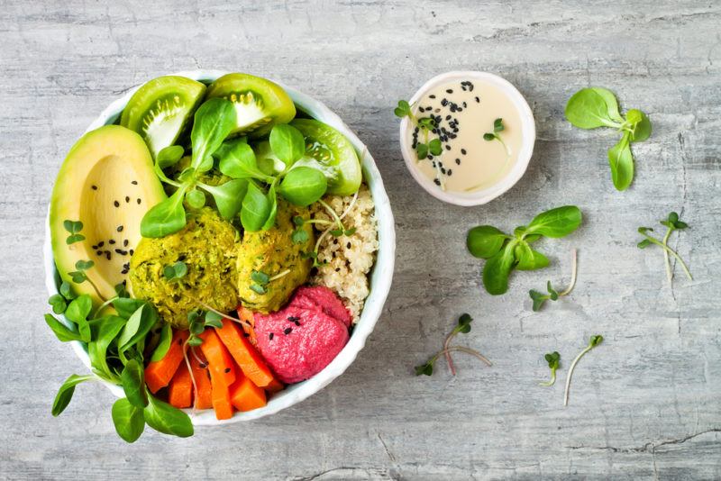 A protein bowl with hummus and beetroot