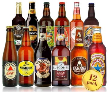 Selection of 12 British beers.