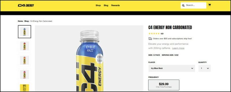 A bottle of C4 Energy non carbonated on a website