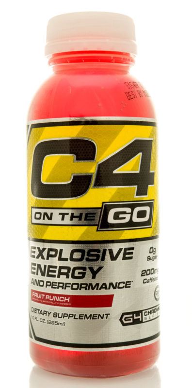C4 Energy on the Go | Food For Net A pink plastic bottle of C4 Energy on the Go