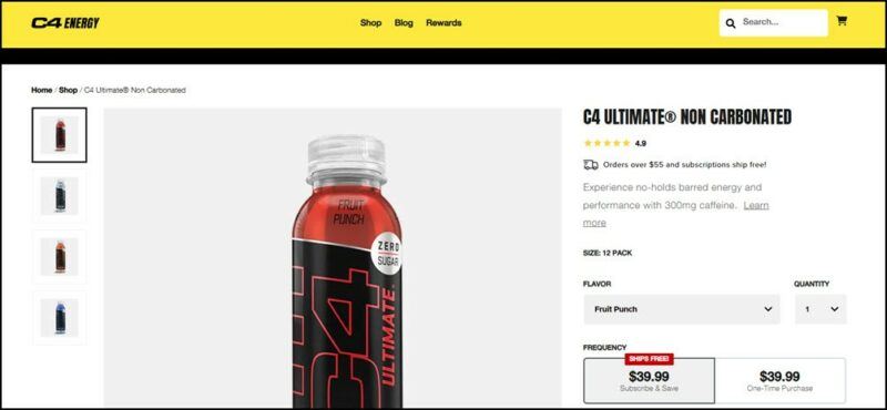 A single plastic container of C4 Ultimate Non-Carbonated on the Cellucor website