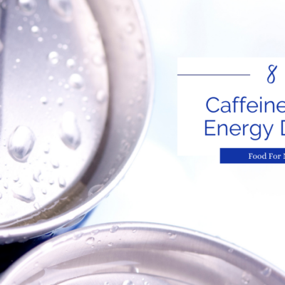 A close image of two caffeine free energy drinks in cans, where you can see water droplets on the metal