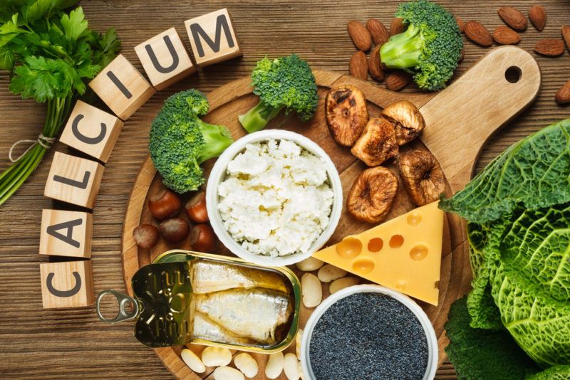 Calcium rich foods, including broccoli and cheese