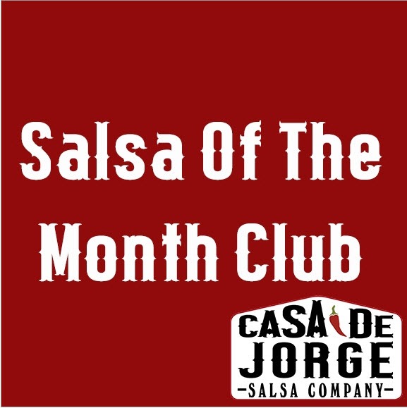 A red box saying Salsa of the Month Club with the Casa De Jorge logo