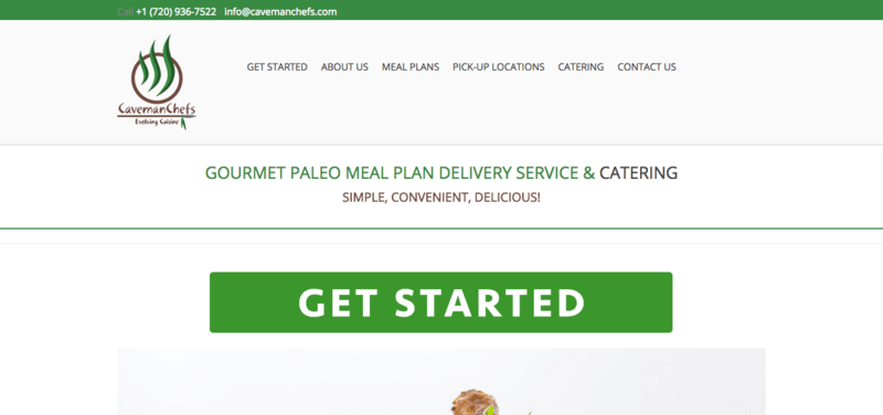 Caveman-Chefs2 | Food For Net Caveman Chefs website screenshot showing details about the company and a 'Get Started' tagline.