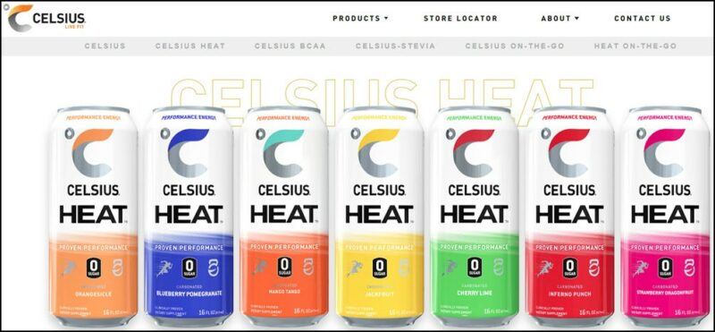 Different flavors of Celcius Heat against a light background