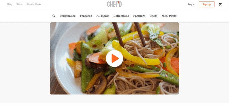 Chefd5 | Food For Net chef'd website screenshot showing a bowl with noodles and various vegetables, along with chopsticks