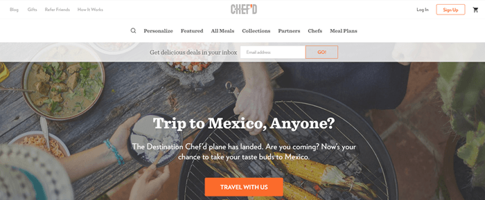 Chef’d-website-screenshot | Food For Net Chef’d website screenshot showing a family cooking on a grill. Food includes corn and various meals.