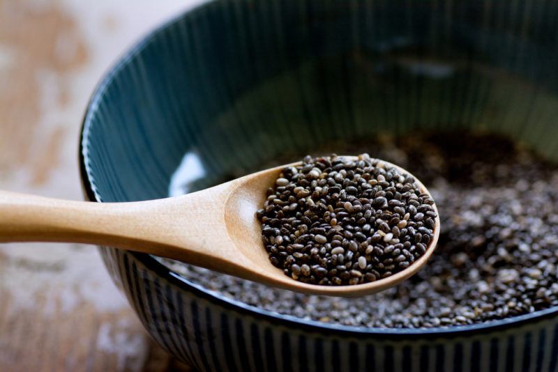 A blue bowl with chia seeds