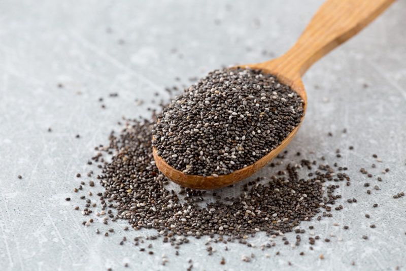 A wooden spoon of chia seed