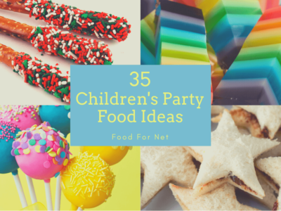 Four foods for a children's party, including cake pops, a jello dessert, star-shaped sandwiches, and dipped pretzel sticks