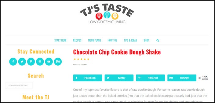 Website screenshot from TJs Taste