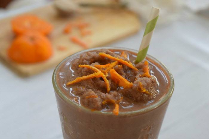 An icy chocolate smoothie with orange zest