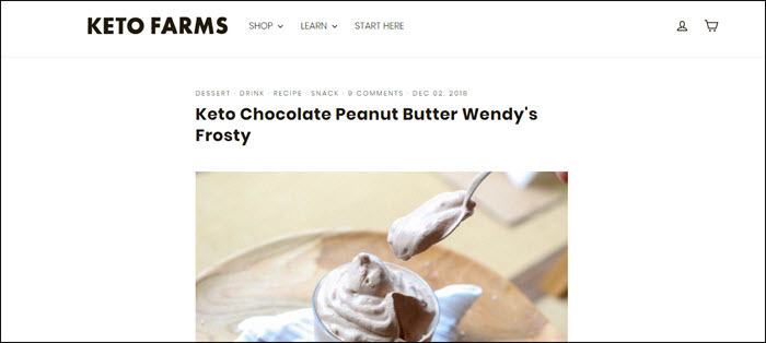 Website screenshot from Keto Farms