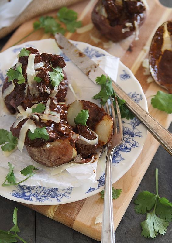 Chocolate Beef Stew Stuffed Potatoes