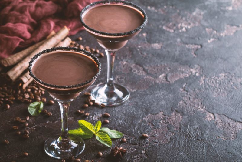 Two chocolate martinis in glasses