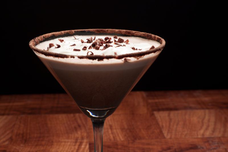 A chocolate martini on a wooden table